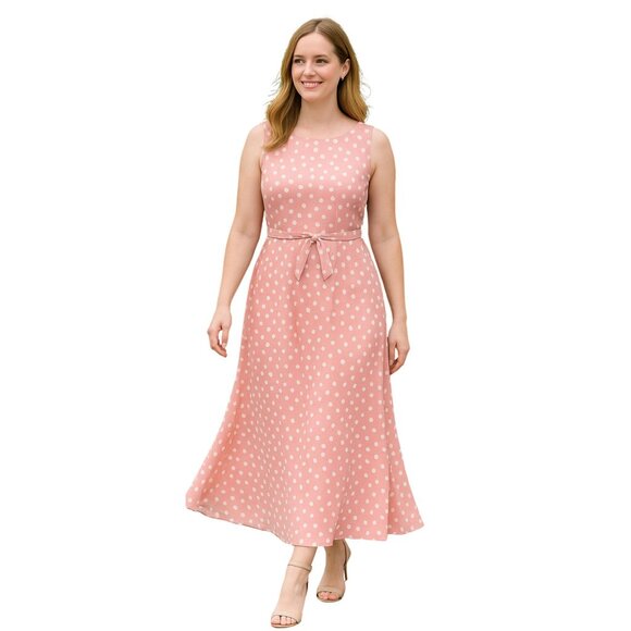 R & K Pink Polka Dot Chiffon Maxi Dress NWT – Size 16 - Picture 1 of 6